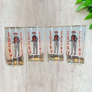 4 - Lucky Casino - Mr. Lucky - Downtown Las Vegas Bar Glass Vintage 4.75”